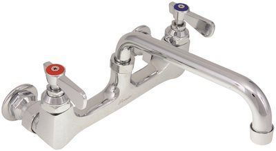 2-Pack Regency Wall Mount Commercial Sink Faucet - 8" Center, 12" Swing Spout, Chrome-Plated Copper, 2 GPM