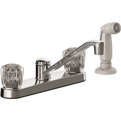 Seasons Double-Handle Standard Kitchen Faucet in Chrome with White Side Sprayer