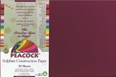 Peacock Sulphite Construction Paper, 76 lbs., 12 x 18, Burgundy, 50