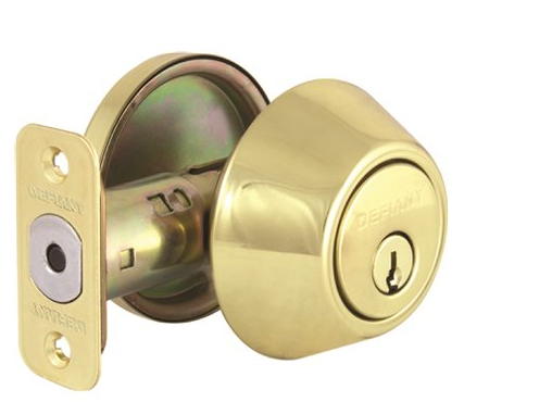 Defiant Polished Brass Single Cylinder Deadbolt with KW1 Master Pinned Keyway